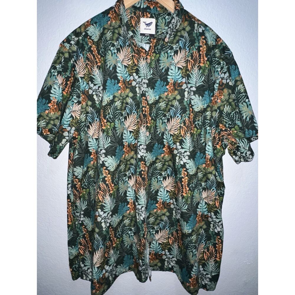 Yiume Hawaiian Shirt Mens 4XL Green AOP Tropical Leaf Print Button Front Cotton
